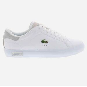 Lacoste Powercourt 124 Mens White/Grey Leather Tennis Shoes, Sz 7